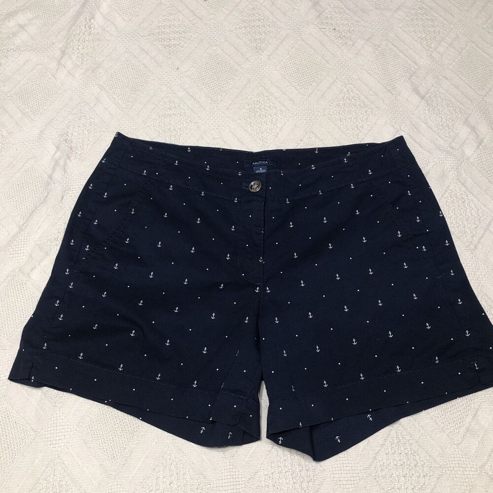 Nautica Womens Size 8 Navy Blue Anchor Patterned Shorts